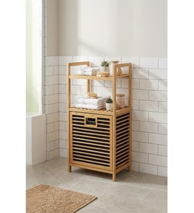 Mien Bambu Dikey Çamaşır Sepeti Raflı Çamaşır Sepeti 40x30x95 Cm - Jw 22190