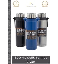 #Termos Paslanmaz Vakumlu Sızdırmaz Mat Isı Koruyan Kamp Dayanıklı 800 ML Çelik Termos Siyah