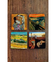 Doğal Taş Bardak Altlığı 4'lü Set 10x10x1 cm Dali, Van Gogh, Klimt eserleri-Stone Coasters