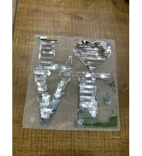 16X17 CM TÜL PUL PAYETLİ KESİLEBİLİR LOVE KALP APLİKE ARMA YAMA DİKİŞ HOBİ