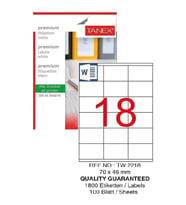 Bilgisayar Etiketi Tw-2218 70x46 mm 100 Lü Lazer Etiket 1 Paket Tanex Davetiye Kargo Koli Kutu Etiketi (Beyaz)