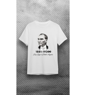 10 Kasım Atatürklü Tişört, 10 Kasım Atatürk Baskılı Tişört, Siyah %100 Pamuk T-Shirt/Tişört (Beyaz)