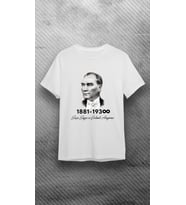 10 Kasım Atatürklü Tişört, 10 Kasım Atatürk Baskılı Tişört, Siyah %100 Pamuk T-Shirt/Tişört (Beyaz)