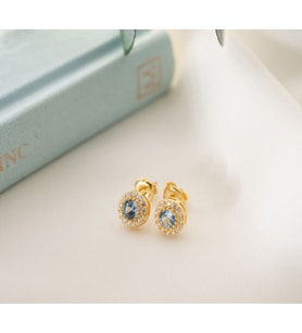 925 Ayar Gümüş Mart Ayı Doğum Taşı ( Aquamarine ) Küpe
