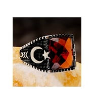 Kırmızı Zirkon Taşlı Ayyıldızlı Gümüş Erkek Yüzük