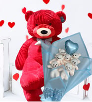 Premium 90 cm Peluş Ayı ve Premium Kalp Balonlu Romantik Mavi Peluş Ayıcık Buketi - Yılbaşı, Yeniyıl Hediyesi (Kırmızı)