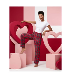 Kadın Pamuklu Lastikli Bel Pijama Altı Soft Örme Mevsimlik Ev Pantolonu Rahat Kırmızı Siyah Mavi Kare Desen