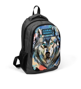 Coral High Kids Gri Siyah Kurt Desenli Üç Bölmeli Okul Sırt Çantası 14404