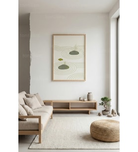 Zen Bahçe Minimal Dekoratif Ahşap Çerçeveli Tablo – Japandi Modern Duvar Dekoru