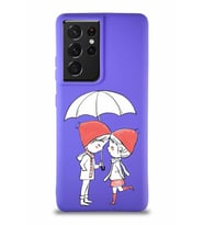Samsung Galaxy S21 Ultra Soft Premier Kapak Aşk Tasarımlı Silikon Kılıf - Mor (Şeffaf)