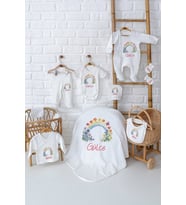 Pia Baby Premium Özel Tasarım Kız Bebek Hediyesi İsim Baskılı 10’lu Set 5057-01 (Krem)
