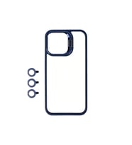 Apple iPhone 15 Pro Uyumlu Kılıf Kamera Lens Korumalı Standlı Zore Klon Lensli Kapak (Lacivert)
