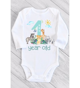 Unisex Bebek Beyaz 1 Yaş Safari Çıtçıtlı Body