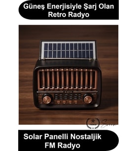 #SolarRadyo Güneş Panelli Şarjlı Nostaljik FM Radyo Bluetooth Hoparlör AUX USB TF Kart Girişli AM SW