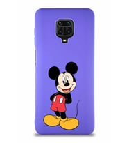 Xiaomi Redmi Note 9 Pro Soft Premier Kapak Mickey Mouse-B Tasarımlı Silikon Kılıf - Mor (Şeffaf)