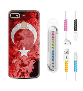 General Mobile GM8 Go GM9 GM20 Pro Plus Kılıf Kablo Koruma Spiral Silikon Şanlı Türk Bayrağı 1315