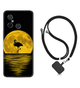 Xiaomi Redmi 12C Kılıf Silikon Boyun Askılı İpli Desenli Silikon Ay ve Flamingo 1775
