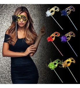 NessiWorld Lüks Saplı Maskeli Balo Maskesi Kırmızı Renk 35 cm