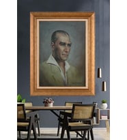 Altın Varaklı Çerçeveli Paspartulu Atatürk Tablo nh52 (Gold)