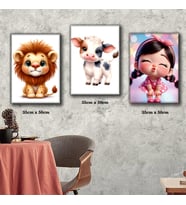 buza aslan sevimli kız çocuk resmi çocuk odası tablosu 3 adet 35cmx50cm kumaş baskılı canvas tablo