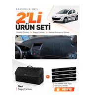 PEUGEOT 206+ (2009-2013) Uyumlu Torpido Örtüsü + Deri Bagaj Çantası + Sticker Seti - Siyah