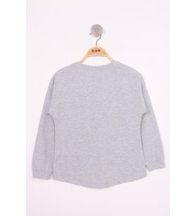 Toontoy Kız Çocuk Varaklı Cep Baskılı T-Shirt ( Gri-Melanj)