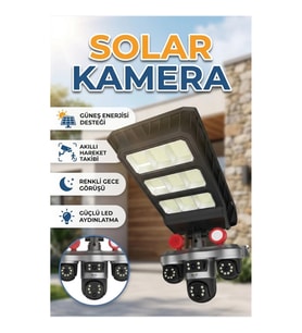 LED Projektörlü Solar Panel Destekli Akıllı Güvenlik Kamerası