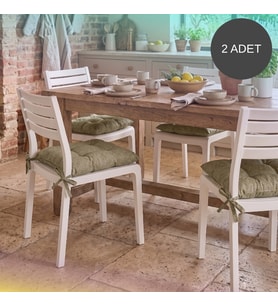 2'Li Set 45x45 Cm Bej Bağcıklı Sandalye Minderi - Pamuk Polyester Kumaş Kırpıntı Süngerli Bahçe ve Mutfak Sandalye Minderi