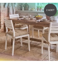 2'Li Set 45x45 Cm Bej Bağcıklı Sandalye Minderi - Pamuk Polyester Kumaş Kırpıntı Süngerli Bahçe ve Mutfak Sandalye Minderi