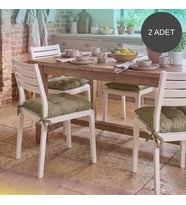 2'Li Set 45x45 Cm Bej Bağcıklı Sandalye Minderi - Pamuk Polyester Kumaş Kırpıntı Süngerli Bahçe ve Mutfak Sandalye Minderi