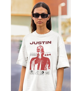 Tasarım Şarkıcı Justin Bieber Baskılı Unisex Oversize Tişört