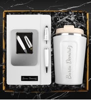 Kişiye Özel Çelik Bardak Termos & Özel Tasarım Beyaz Defter & 32 GB Kişiye Özel Kutulu Usb Kalem Hediye Seti
