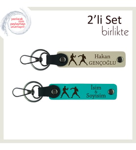Rakibine Saygı Duyan Kazananlara, Savaşçı Stil, Kişisel Yazılı Anahtarlık, Sütlü Kahve-Koyu Turkuaz