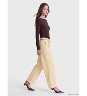 LCW Modest Yeşil Nakışlı Geniş Paça Kadın Pantolon