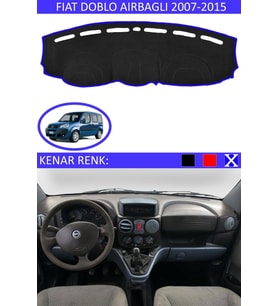 Fiat Doblo Airbagli 2007-2015 Için Uygun Torpido Koruma Halısı Siyah Kenar Renk Mavi