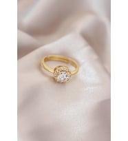 Ayarlamalı Altın Renk Metal Zirkon ve Kristal Taşlı Oval Model Yüzük (Çok Renkli)