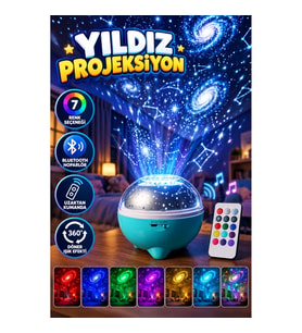 Bluetooth Hoparlörlü Yıldız ve Galaksi Projeksiyon Gece Lambası – 7 Renk, Uzaktan Kumanda ve Döner I