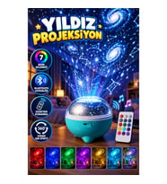 Bluetooth Hoparlörlü Yıldız ve Galaksi Projeksiyon Gece Lambası – 7 Renk, Uzaktan Kumanda ve Döner I