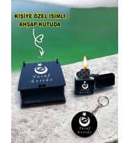 Kişiye Özel Isimli Ülkücü Kurt Siyah Benzinli Çakmak Ve Anahtarlık Özel Ahşap Kutusunda