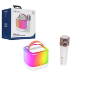 BEYAZ KARAOKE MİKROFONLU WİRELESS HOPARLÖR - SPEAKER IŞIKLI USB ŞARJLI BT - TF CARD - AUX 5W (5343)