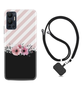 Infınix Hot 12 Kılıf Resimli Boyun Askılı İpli Desenli Silikon Strip Pink Flowers 1396