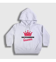 Presmono Unisex Çocuk Beyaz Backgammon Queen Tavla Kraliçesi Oyun Kapüşonlu Sweatshirt 417509tt (Beyaz)