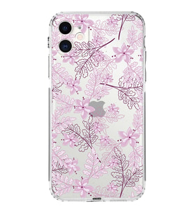 Apple iPhone 11Kamera Korumalı Tıpalı Kapak Floral Pudra Tasarımlı Şeffaf Kılıf