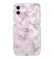 Apple iPhone 11Kamera Korumalı Tıpalı Kapak Floral Pudra Tasarımlı Şeffaf Kılıf