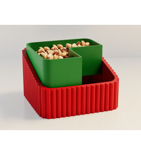 3D Baskı Fıstık Kasesi - Çift Hazneli Kabuk Ayırıcı Sunum Kasesi - Kırmızı Yeşil