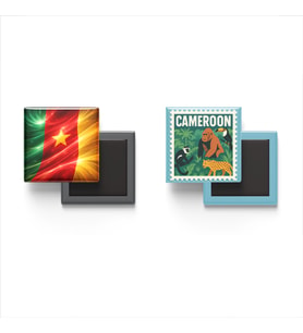 Buzdolap Magnetleri - Kamerun Bayrağı ve Yaoundé Posta Pulu Tema - 2'li Set Magneti