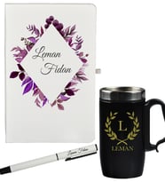 Kişiye Özel Tasarım Hediye Defter Kalem Ve Siyah Termos Mug Seti