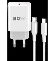Pilelistore   C87C 30W Type-C Çıkışlı Ekstra DL51 1M Type-C to Type-C Kablolu PD Şarj Cihazı - Beyaz