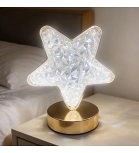 Yıldız Model Kristal LED Masa Lambası – Dokunmatik, 3 Renk Işık Modlu, Şarjlı Mini Dekoratif Gece Lambası (5343)