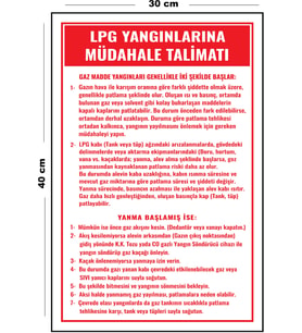 Metal LPG Yangınlarına Müdahale Talimatı 30 cm x 40 cm A3 Büyüklüğünde Uyarı Levhası Yönlendirme